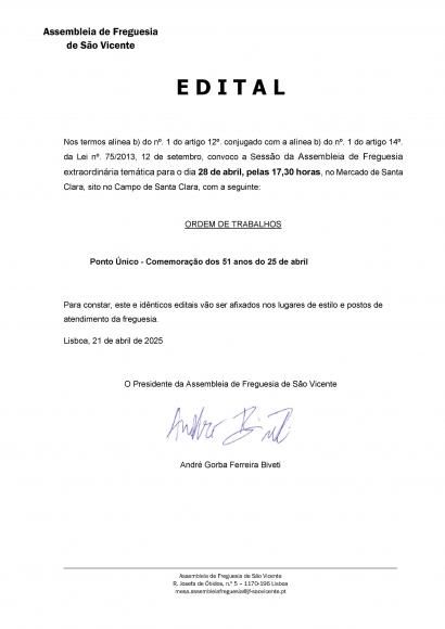 Assembleia de Freguesia Comemorativa 25 abril - 28 abril