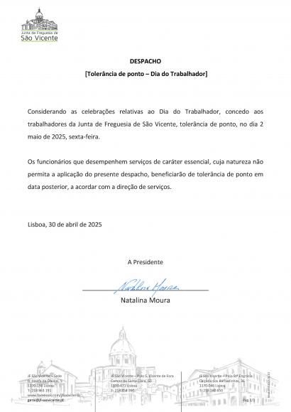 Tolerância de Ponto - Dia do Trabalhador