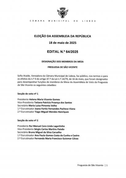 Eleição para a Assembleia da República - Designação de membros de mesa