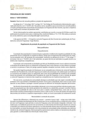 Aviso DRE N.&ordm; 20315/2026/2 - Consulta p&uacute;blica - Projeto de Regulamento da prote&ccedil;&atilde;o da popula&ccedil;&atilde;o na Freguesia de S&atilde;o Vicente