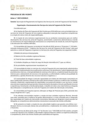 Aviso DRE N.&ordm; 20314/2026/2 - Aprova&ccedil;&atilde;o de Regulamento da Org&acirc;nica dos Servi&ccedil;os da Junta de Freguesia de S&atilde;o Vicente