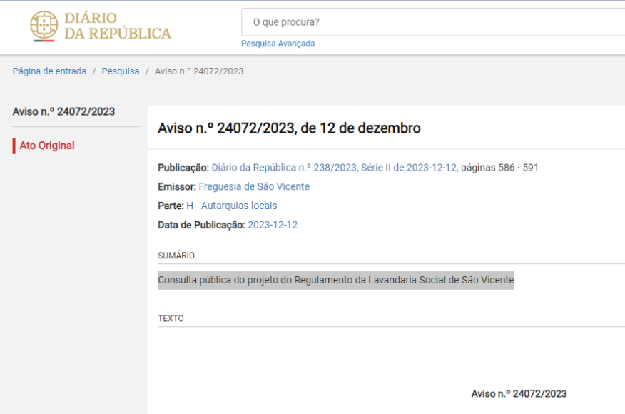 Consulta Pública - Regulamento da Lavandaria Social de São Vicente