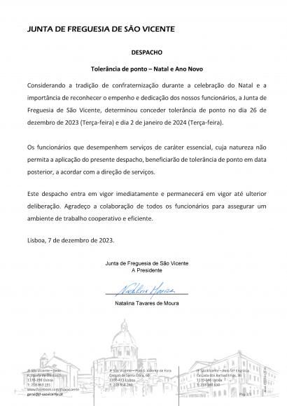 Tolerância de ponto – Natal e Ano Novo