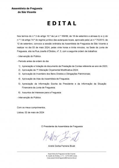 Assembleia de Freguesia - 3 maio 2024